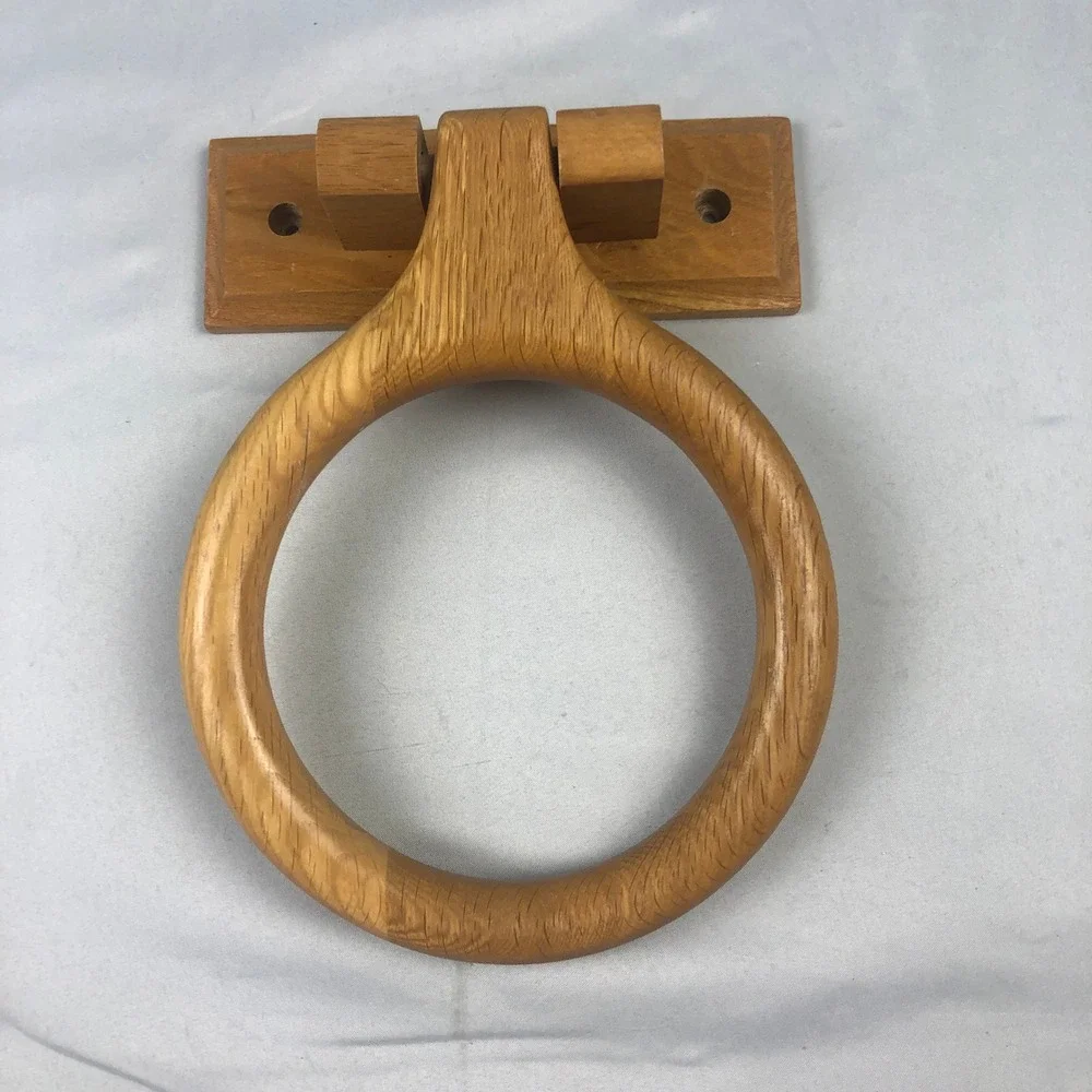 Vintage Oak Wood Towel Ring Holder Wall Mount Bathroom Kitchen Rustic